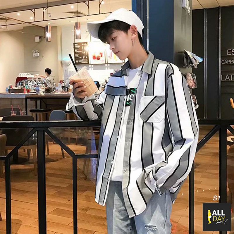 ✅ ลดล้างสต๊อค (S1 ลายทาง) เสื้อเชิ้ตแขนยาว Shirt แฟชั่น เสื้อเที่ยว M L XL XXL 2XL