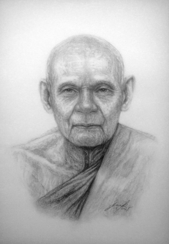 หลวงปู่ดู่ วัดสะแก พระนครศรีอยุธยา ภาพวาดดินสอ ชาโคล กระดาษ 100 ปอนด์ ขนาด A3 งานวาดต้นฉบับ ไม่ใช่ภาพพิมพ์หรือโปสเตอร์ครับ