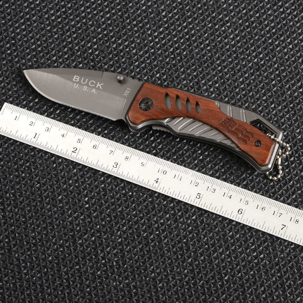BUCK-X44-61-65-35 มีดเดินป่า อุปกรณ์เดินป่า มีดพับพกพา มีดพกเดินป่า Outdoor Folding Knife Camping Mini Pocket แค้มป์ปิ้ง มีดปอกผลไม้ มีดกลางแจ้ง ชิ้น 239 กรัม Black-Silver ดูจากรูป