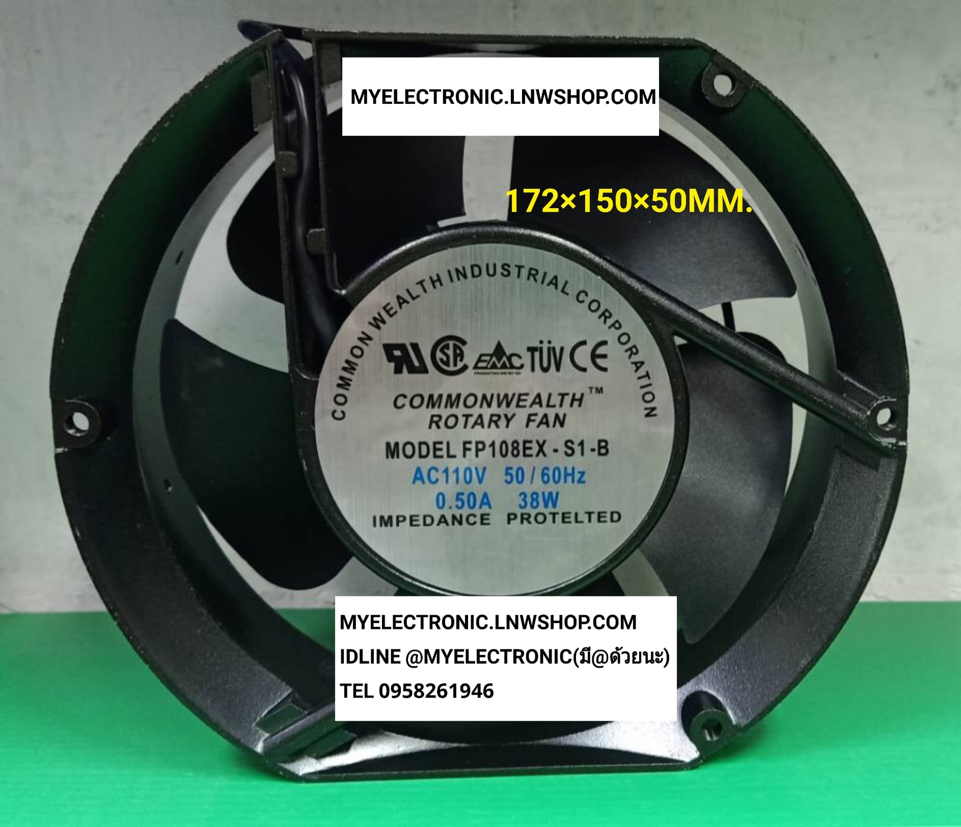 ขาย พัดลม110V0.38A 38W 6นิ้วกลมตัด รุ่น FP108EX-S1-B ขนาด172×150×50MM. ยี่ห้อ COMMONWEALTH MODEL FP-108EX-S1-B FAN พัดลม110V 0.5A 38W ราคา ตัวละ . . . . หน่วย บาท