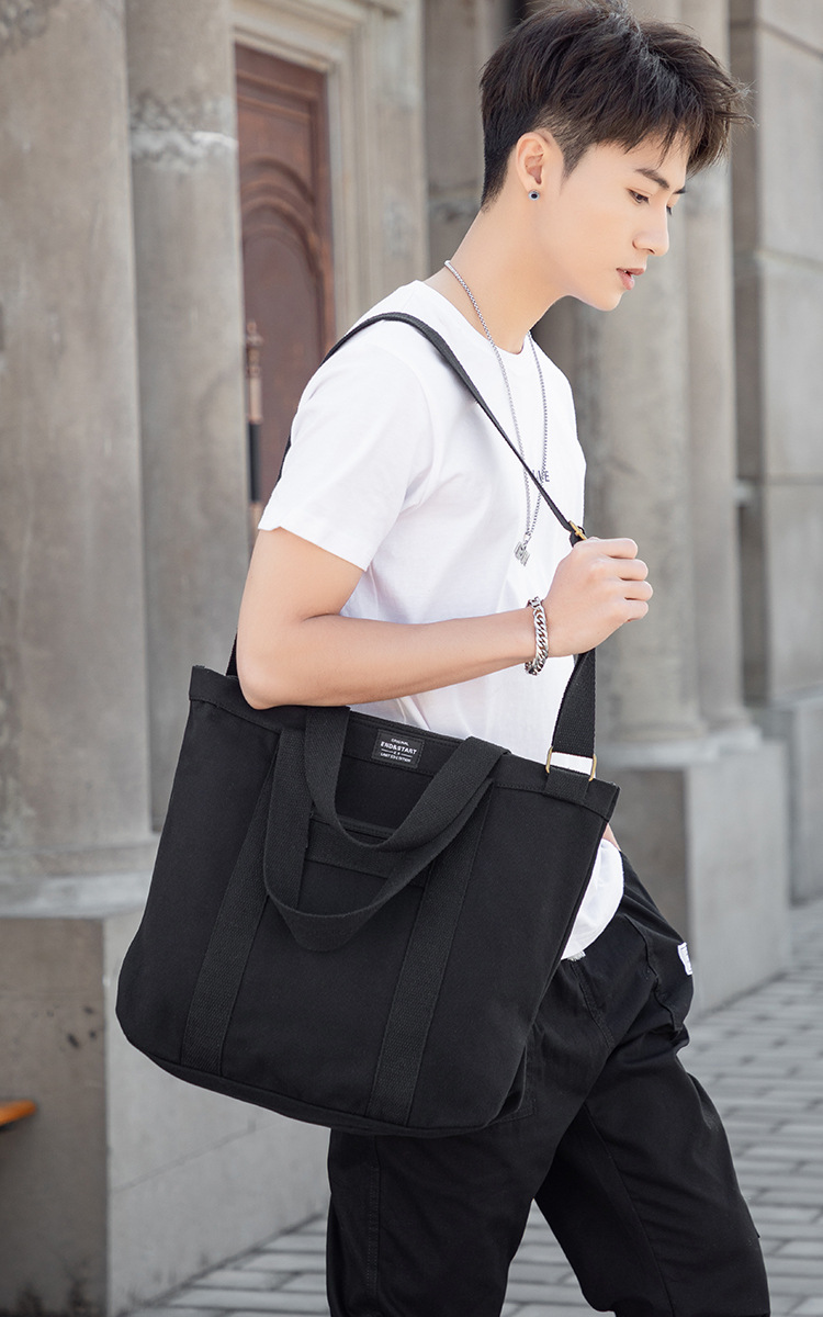 มาใหม่! NY20 กระเป๋าสะพายข้าง กระเป๋าถือ ถุงผ้าลดโลกร้อน มีซิป สีดำ สวยเท่ ผ้า Canvas ผู้ชาย ผู้หญิง