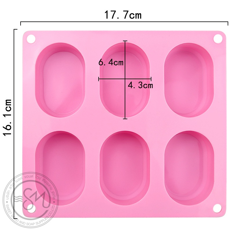 พิมพ์ซิลิโคน แม่พิมพ์วงรี 6ช่อง ขนาด65กรัม : 007941
