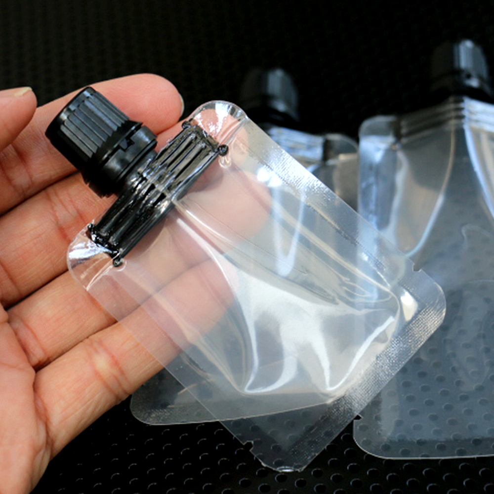 (100ใบ) ถุงฝาเกลียว ถุงติดจุก เพื่อแบ่งบรรจุ รุ่นฝาดำ ขนาดมาตรฐาน ฝาขนาด 0.96 ซม. ทนร้อน Hot Filling ได้