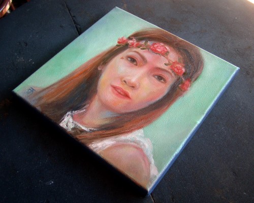 " Portrait-F4 " ภาพวาดสีน้ำมัน งานเพ้นท์บนเฟรมผ้าใบ canvas ขนาด 20 x 20 cm. [Made to Order]