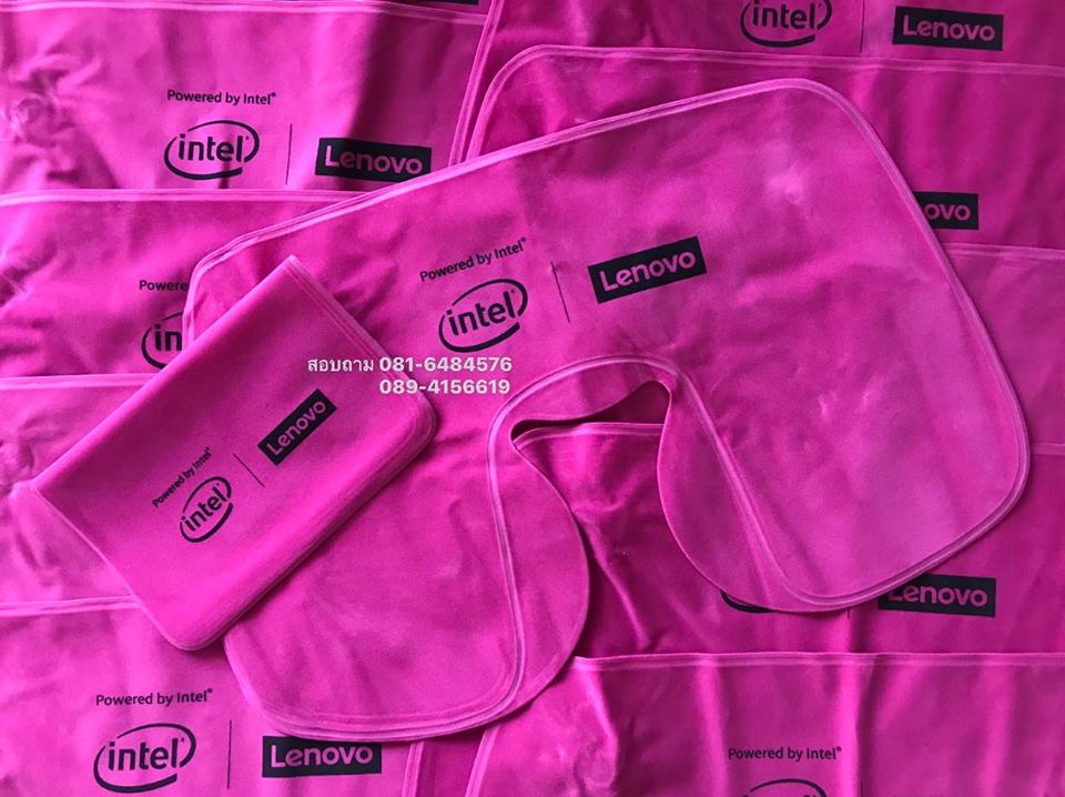 หมอนรองคอเป่าลม เนื้อผ้ากำมะหยี่ พร้อมสกรีนโลโก้