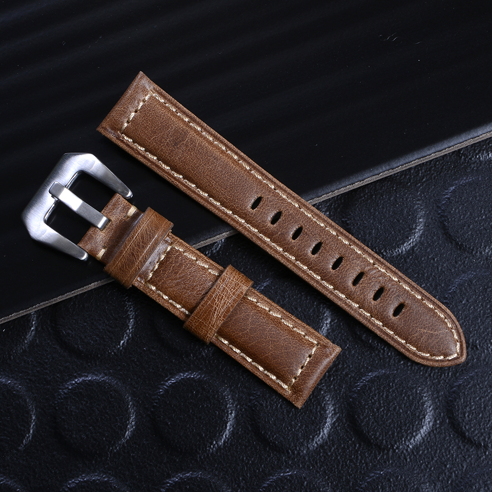 WS-09-10-22-57-60 สายนาฬิกาหนังแท้ GENUINE LEATHER WATCH BAND ขนาด 20 มิล อุปกรณ์เสริมนาฬิกาชายและหญิง ชิ้น 225 กรัม Black-Brown 20 mm