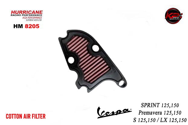 กรองอากาศ HURRICANE FOR VESPA SPRINT125/150 PREMAVARA125/150 (COTTON) HM8205
