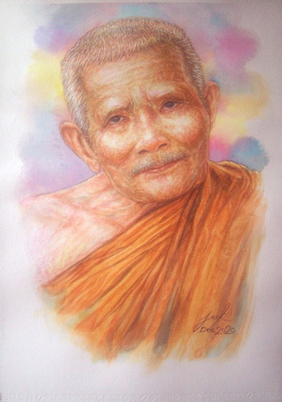 หลวงปู่แหวน สุจิณโณ วัดดอยแม่ปั๋ง จ.เชียงใหม่ ภาพวาดสีน้ำ บนกระดาษ Canson 320 แกรม ขนาด A3 งานวาดต้นฉบับ ไม่ใช่ภาพพิมพ์หรือโปสเตอร์ครับ