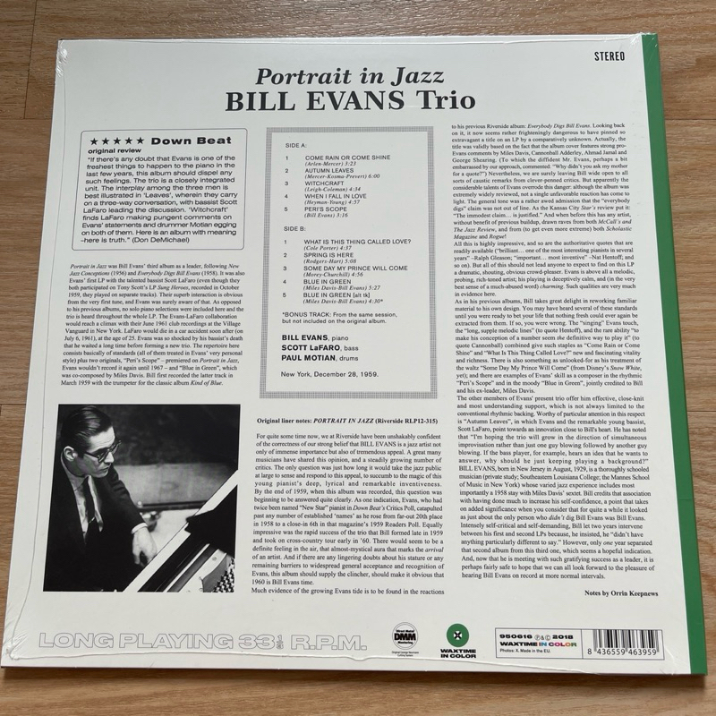 แผ่นเสียง The Bill Evans Trio - Portrait In Jazz , ** Limited Edition,Colour Vinyl, LP, Album มือหนึ่ง ซีล