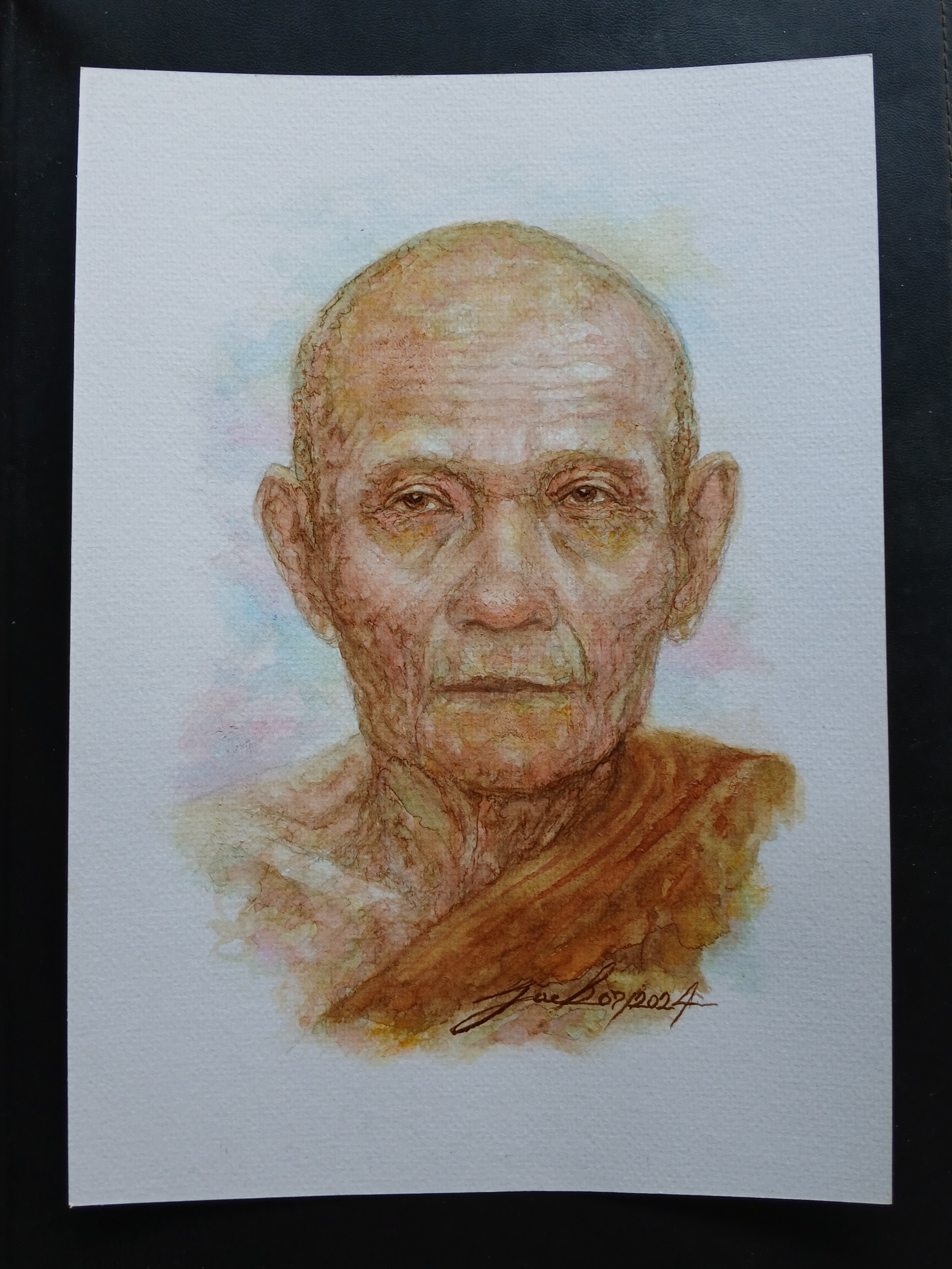 หลวงปู่ดู่ วัดสะแก พระนครศรีอยุธยา ภาพวาดสีน้ำ+กาแฟ บนกระดาษ Canson 320 แกรม ขนาด [A4] 21 cm. x 29.7 cm.งานวาด ไม่ใช่ภาพพิมพ์หรือโปสเตอร์ครับ