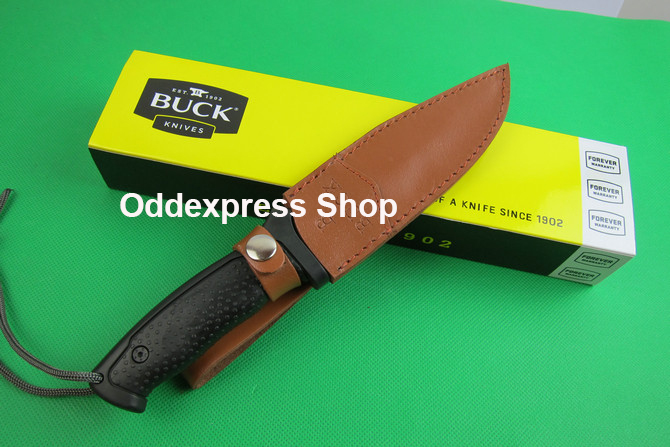 มีดใบตาย มีดเดินป่า มีดโบวี่ มีดแคมปิ้ง มีดทหาร มีดพก มีดเหน็บ Buck Fixed Knife ด้ามยางสีดำใบมีดสแตนเลส มีดยาวรวมด้ามมีด 26.5 ซม. # 40 1 650 กรัม