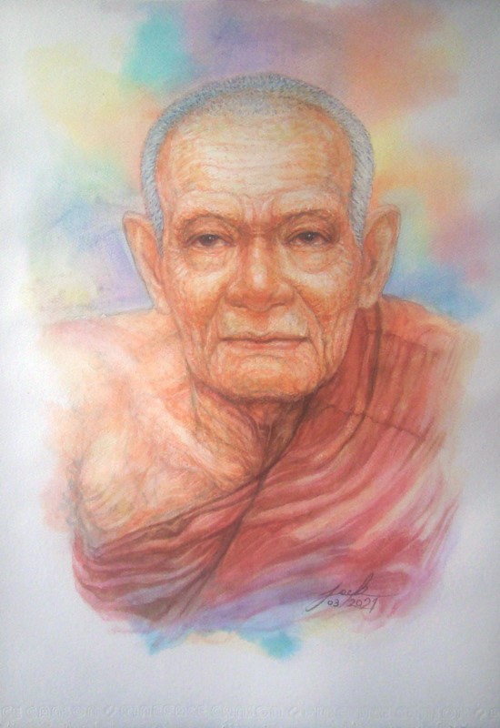 หลวงปู่ทวด วัดช้างให้ ปัตตานี ภาพวาดสีน้ำ บนกระดาษ Canson 320 แกรม ขนาด A3 งานวาดต้นฉบับ ไม่ใช่ภาพพิมพ์หรือโปสเตอร์ครับ