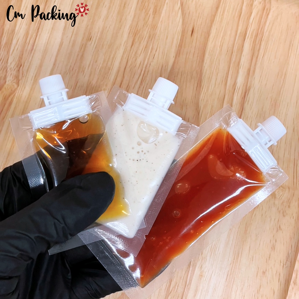 (100ใบ) ซองน้ำจิ้มน้ำสลัดฝาจุก+ไซริงค์สำหรับบรรจุ เหมาะกับร้าน delivery ตลาดนัด เพิ่มมูลค่าเพิ่ม ใช้งานง่าย ไม่หกเลอะเทอะ
