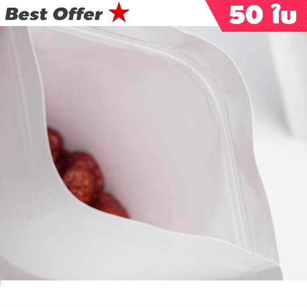 ถุงคราฟท์ขาว มีหน้าต่างซิปล็อค ตั้งได้ (50 ใบ) ถุงแบ่งบรรจุ food safety ใส่อาหารและขนมได้ เหมาะสำหรับของแห้ง