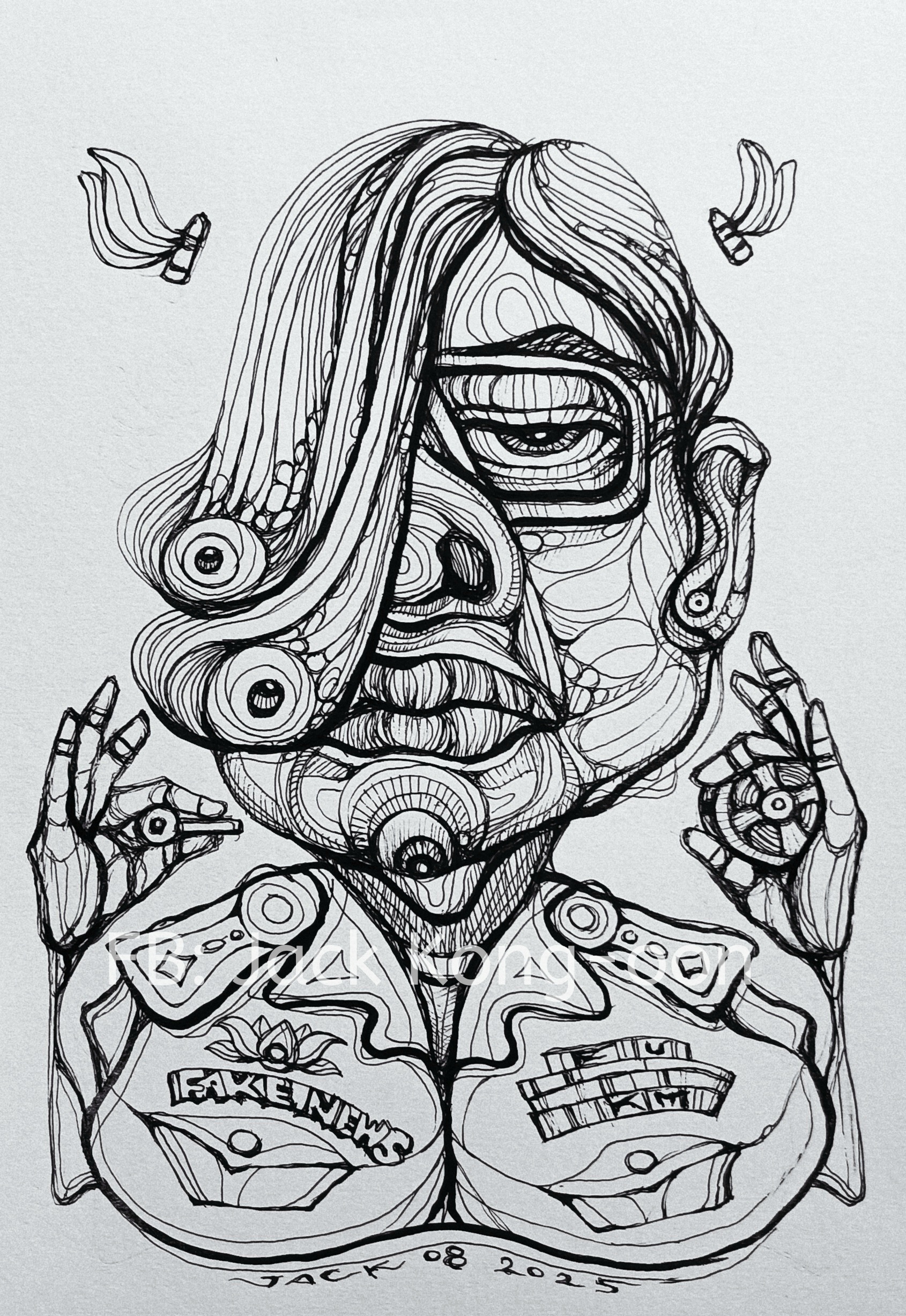 Surreal Portrait 31 วาดเส้นปากกา หมึกดำ กระดาษร้อยปอนด์ (200 แกรม) ขนาด 21×29.7 cm. A4