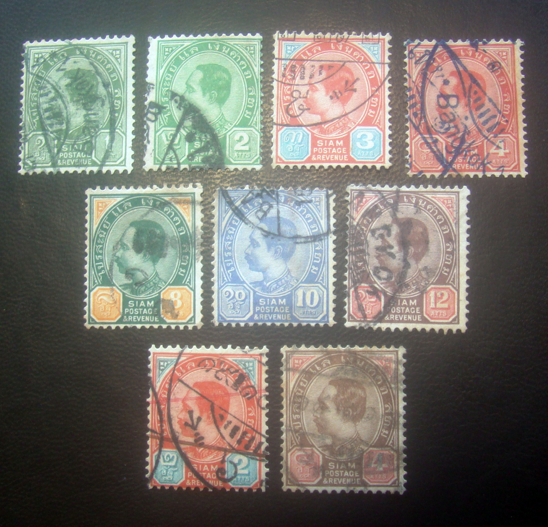s3215-แสตมป์รัชกาลที่ 5 ชุดที่ 3 พระพักตร์ข้าง พ.ศ.2442 จำนวน 9 ดวง ไม่ซ้ำ ใช้แล้ว ราคาเบา น่าสะสมครับ