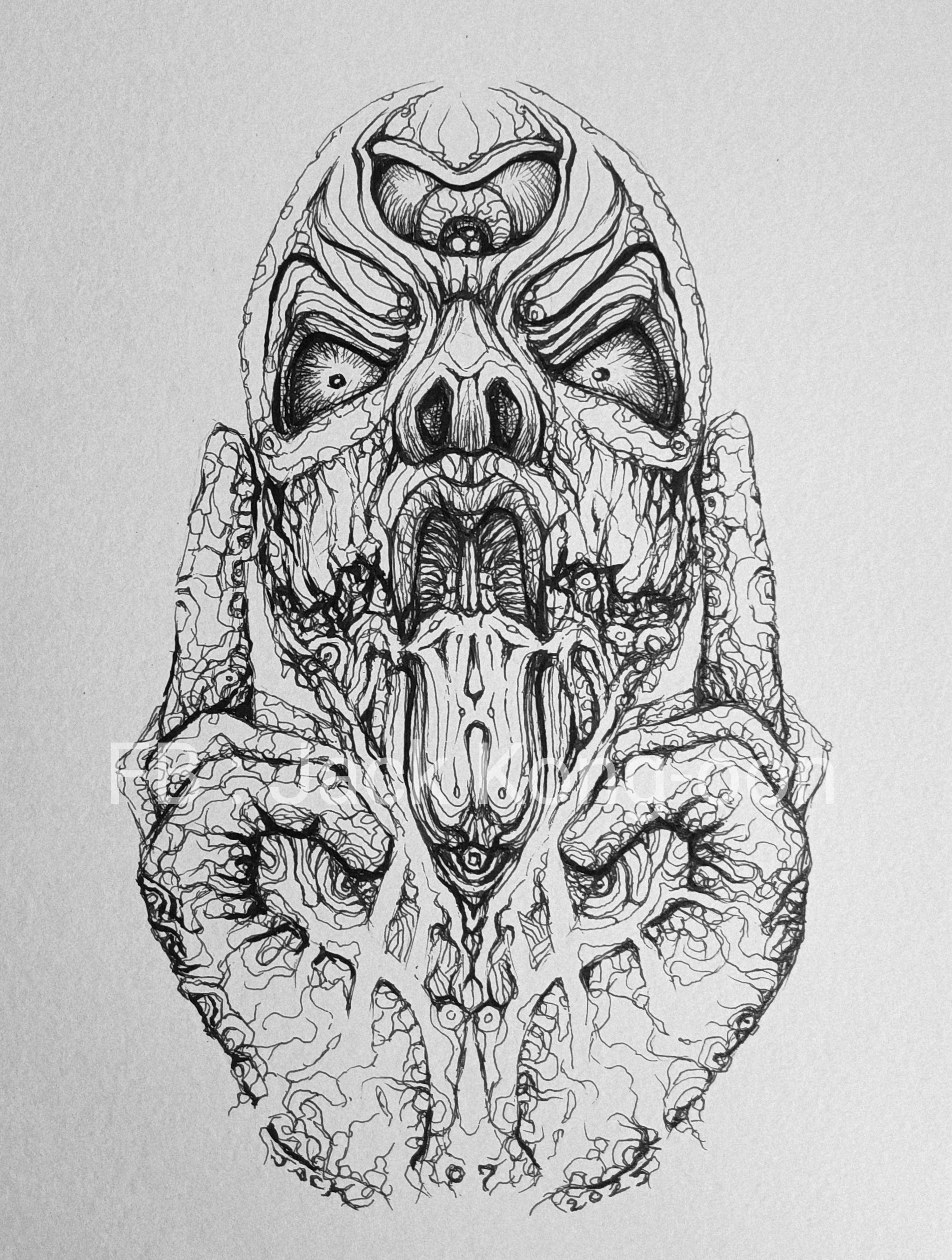 Surreal Portrait 23 (โทสะ ทาส) งานวาดเส้นปากกา หมึกดำ กระดาษร้อยปอนด์ (200 แกรม) ขนาด 21 × 29.7 cm. A4