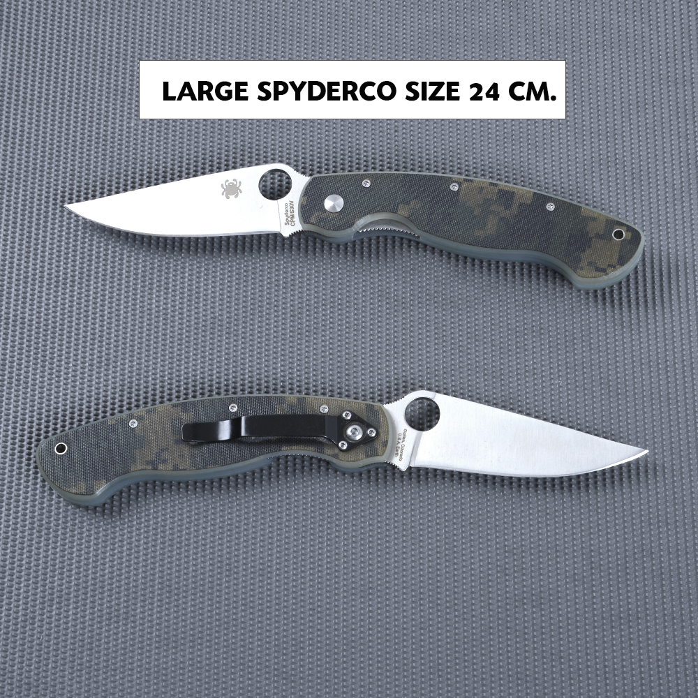 SPC#Large Camouflage มีดเดินป่า มีดแคมปิ้ง Spyderco CPM S30V มีดพับ เหล็กใบมีดสแตนเลส ชิ้น 350 กรัม เขียว 24 ซม