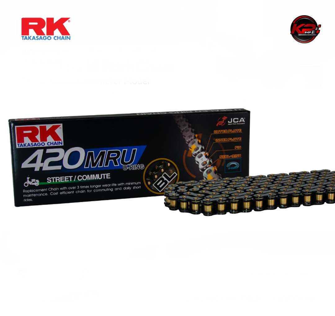 โซ่ RK 420 สีดำหมุดทอง 420MRU U-RING 120L BLACK SCALE