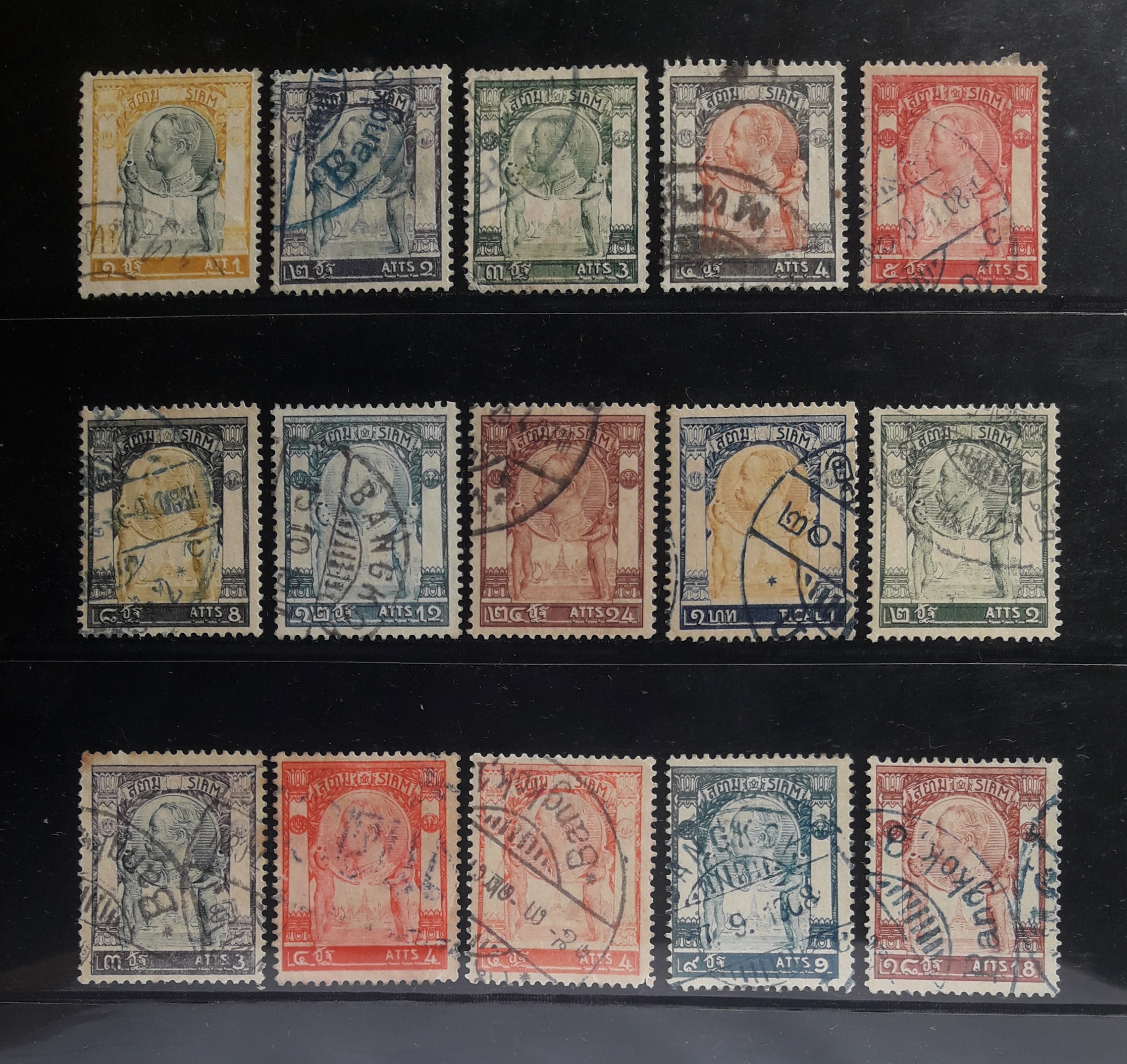 s3274-แสตมป์รัชกาลที่ 5 วัดแจ้ง ปี 2448 ครบชุด 15 ดวง ใช้แล้ว ราคาเบา หายาก น่าสะสมครับ ((ราคาตามคู่มือ 2,600.-))