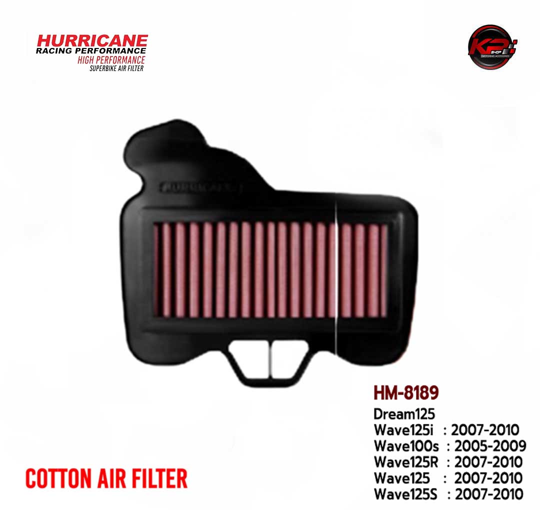 กรองอากาศ HURRICANE HM8189 FOR HONDA WAVE 125I / 125R / 125S / 125 / 100S / DREAM 125 2007-2010 (COTTON)