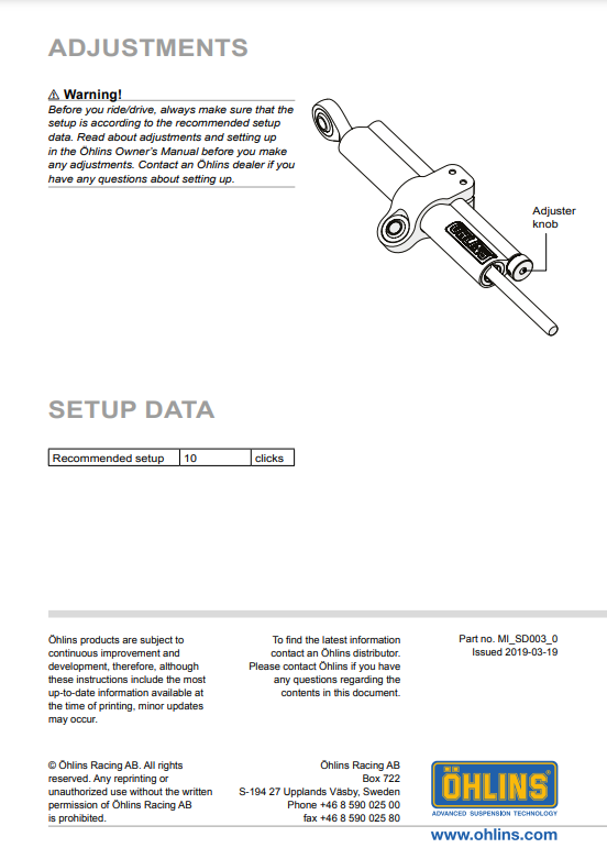 กันสะบัด OHLINS SD 003 FOR Stroke 120 MM
