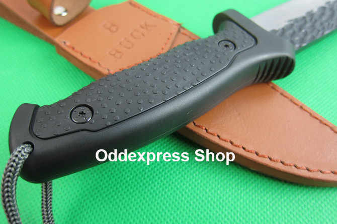 มีดใบตาย มีดเดินป่า มีดโบวี่ มีดแคมปิ้ง มีดทหาร มีดพก มีดเหน็บ Buck Fixed Knife ด้ามยางสีดำใบมีดสแตนเลส มีดยาวรวมด้ามมีด 26.5 ซม. # 40 1 650 กรัม
