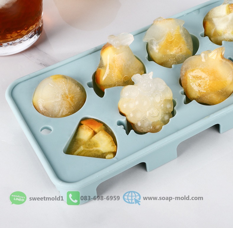 แม่พิมพ์ผลไม้รวม แม่พิมพ์น้ำแข็ง 8ช่อง ขนาด20กรัม :007782