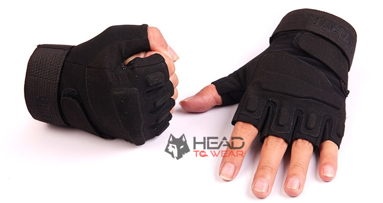 ถุงมือ Tactical ครึ่งนิ้ว : สีดำ Black รหัส GT018