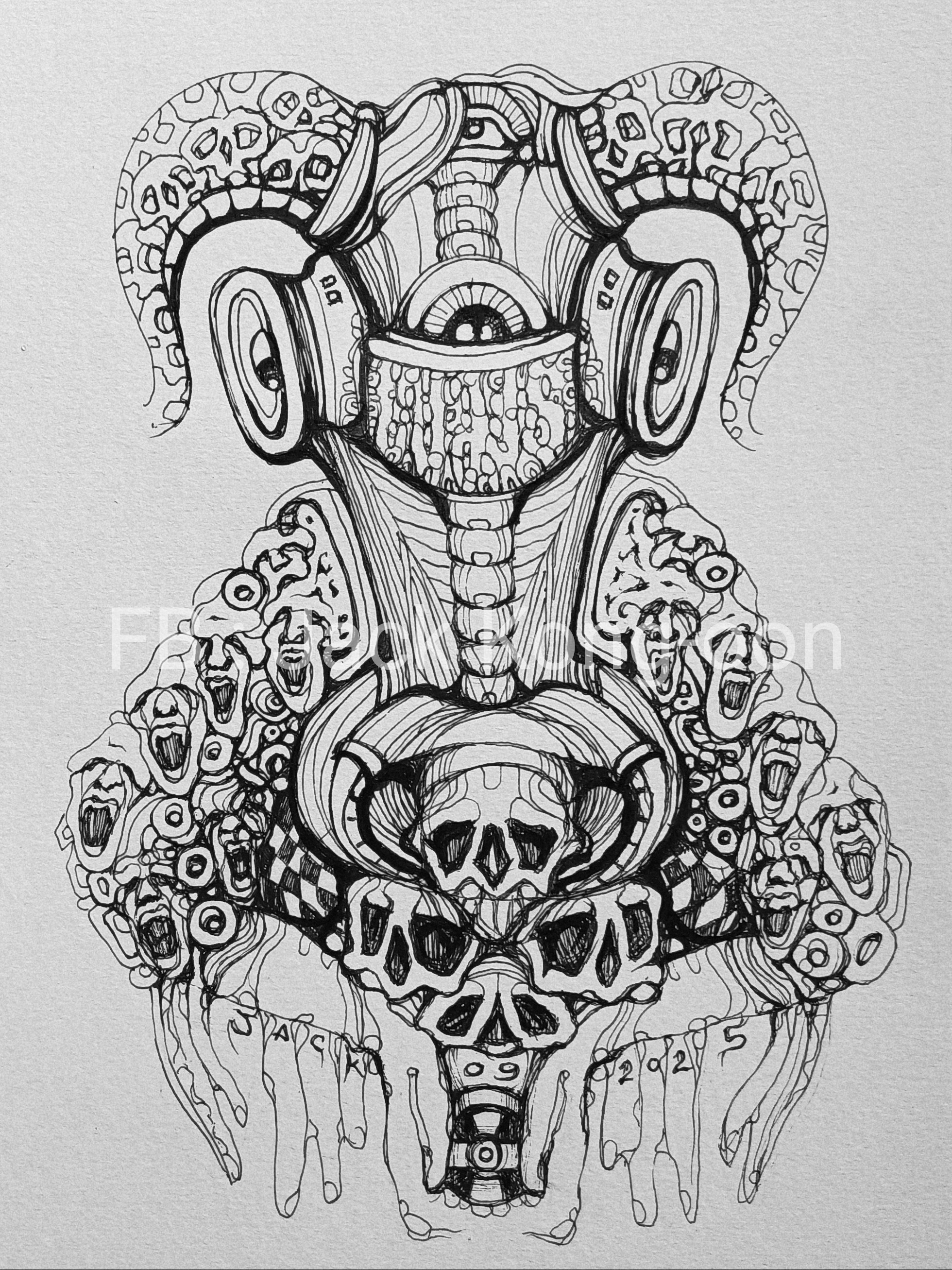 Surreal Portrait 36 วาดเส้นปากกา หมึกดำ กระดาษร้อยปอนด์ (200 แกรม) ขนาด 21×29.7 cm. A4