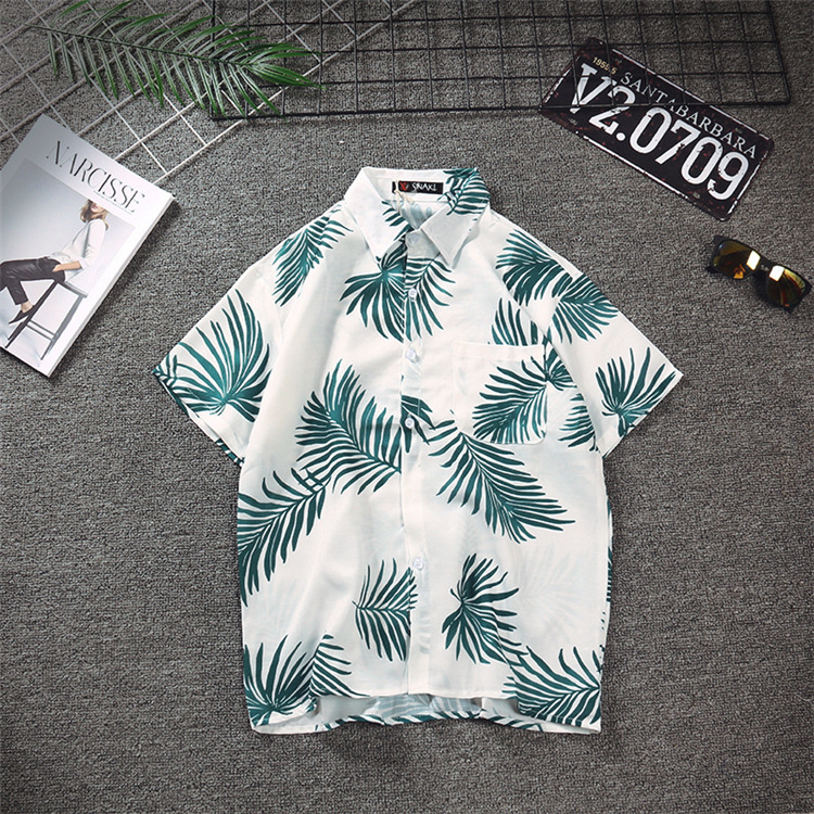 ✅ ลดล้างสต๊อค (S19 ลายใบไม้) เสื้อเชิ้ตแขนสั้น Shirt แฟชั่น เสื้อเที่ยว M L XL XXL 2XL
