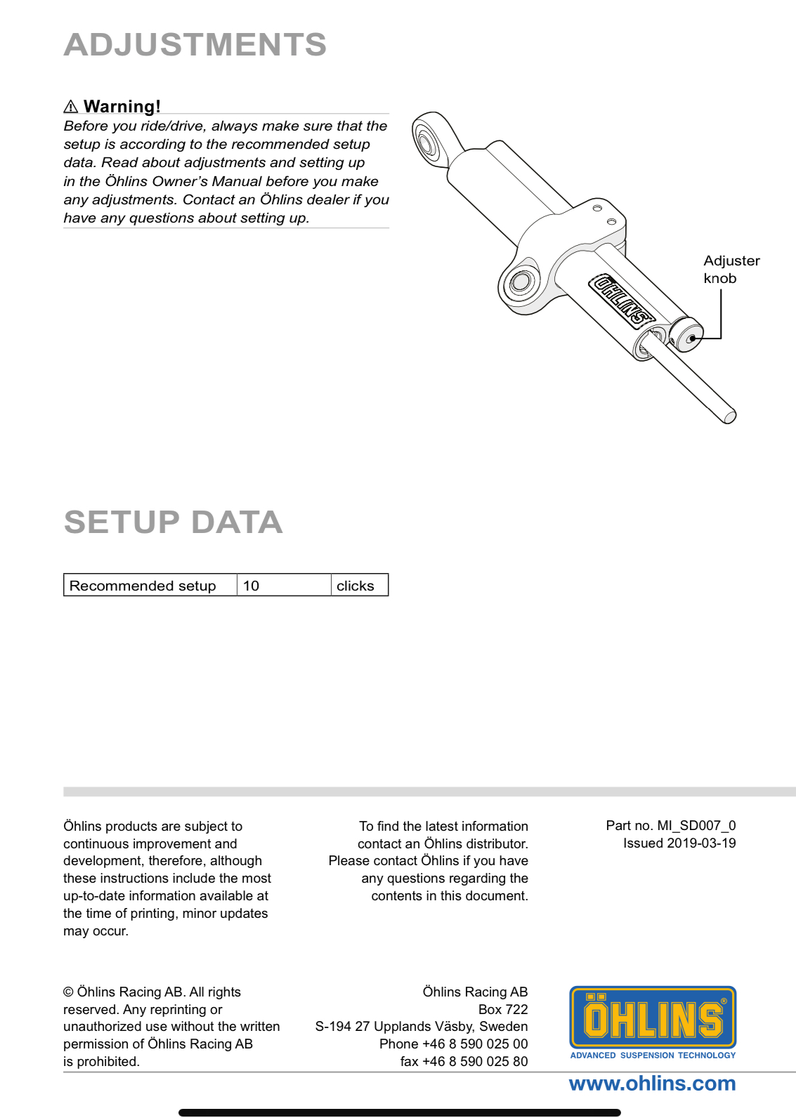 กันสะบัด OHLINS SD 007 สำหรับ Stroke 63 MM
