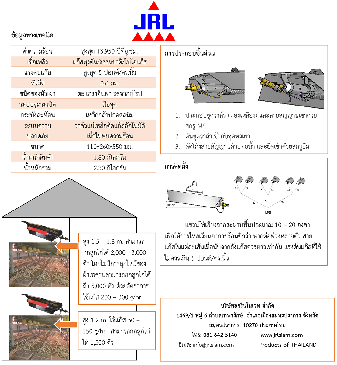 JRL F-14 Infra-red LP gas brooder หัวกกแก๊สอินฟาเรด รุ่น F-14