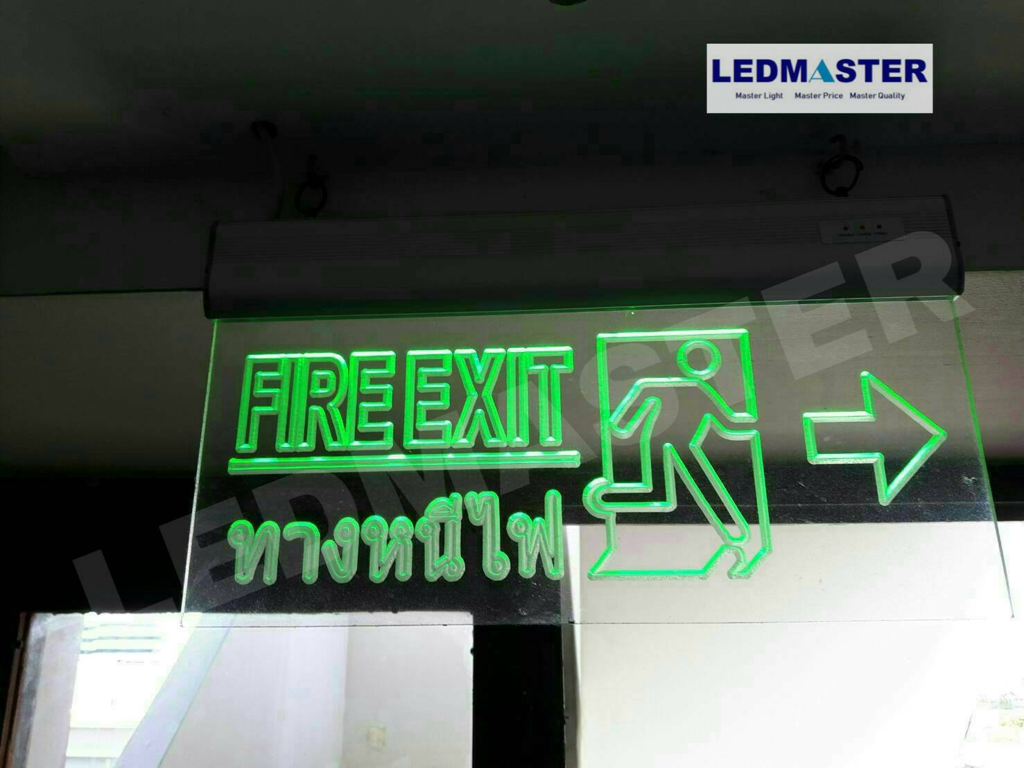 ป้ายทางหนีไฟ ชนิดป้ายพื้นใส Fire Exit ทางหนีไฟ สัญลักษณ์คนวิ่ง
