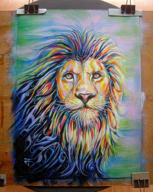 "Lion" ภาพวาดสีอะครีลิค บนกระดาษ canson 300 แกรม ขนาด 28 x 38 cm. [11 x 15 นิ้ว]