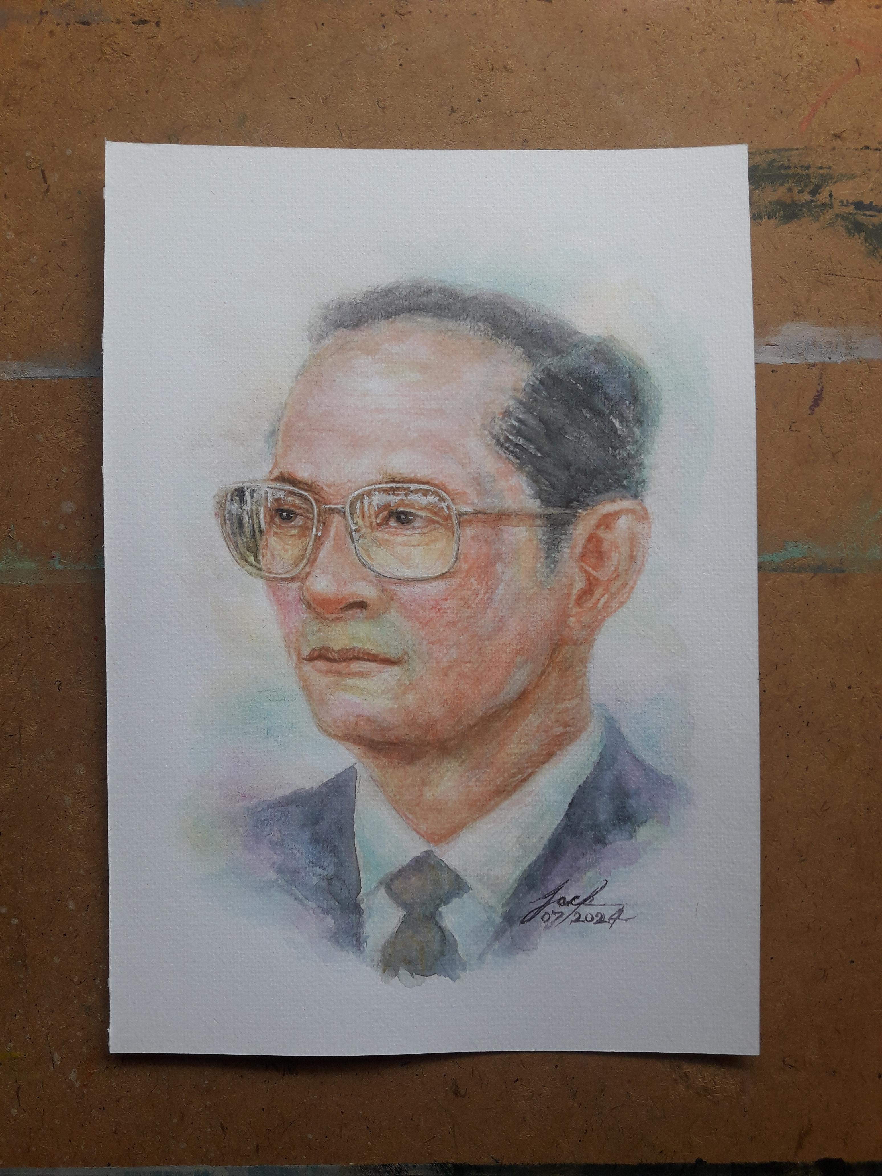 ภาพวาดในหลวง รัชกาลที่ 9 ภาพวาดสีน้ำ บนกระดาษ Canson 320 แกรม ขนาด [A4] 21 cm. x 29.7 cm.งานวาด ไม่ใช่ภาพพิมพ์หรือโปสเตอร์ครับ