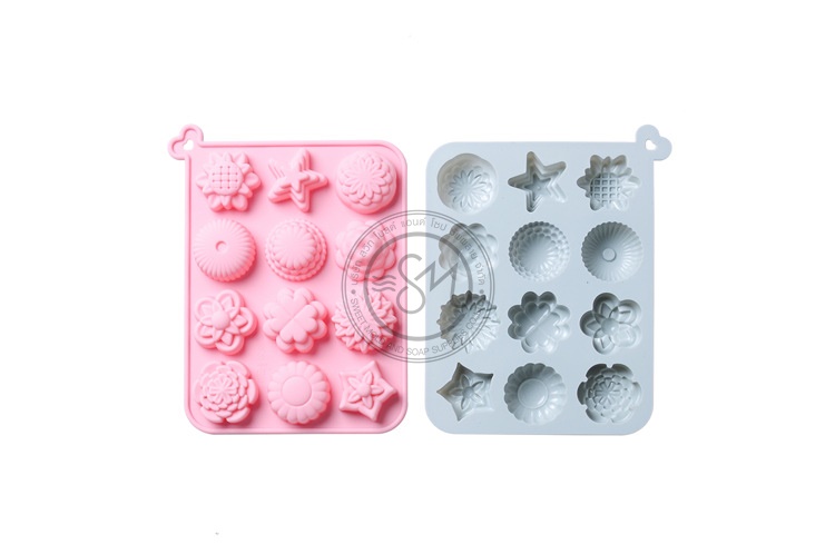 พิมพ์ซิลิโคน พิมพ์ดอกไม้คละลาย 12ช่อง ขนาด15-25กรัม