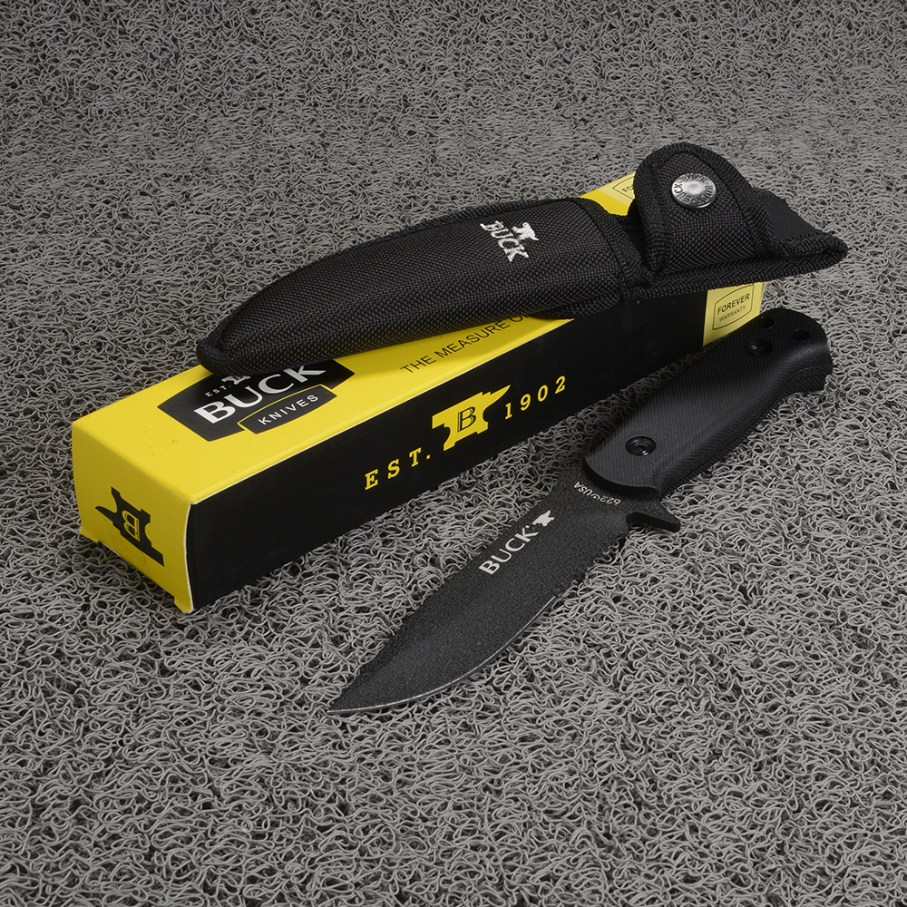 BUCK 622 USA FIXED BLACK BLADE มีดใบตาย มีดเดินป่า มีดโบวี่ มีดแคมปิ้ง มีดพก ด้ามมีดยางกันลื่น ความยาวรวม 9.5 นิ้ว 1 350 กรัม Black 9.5 in.