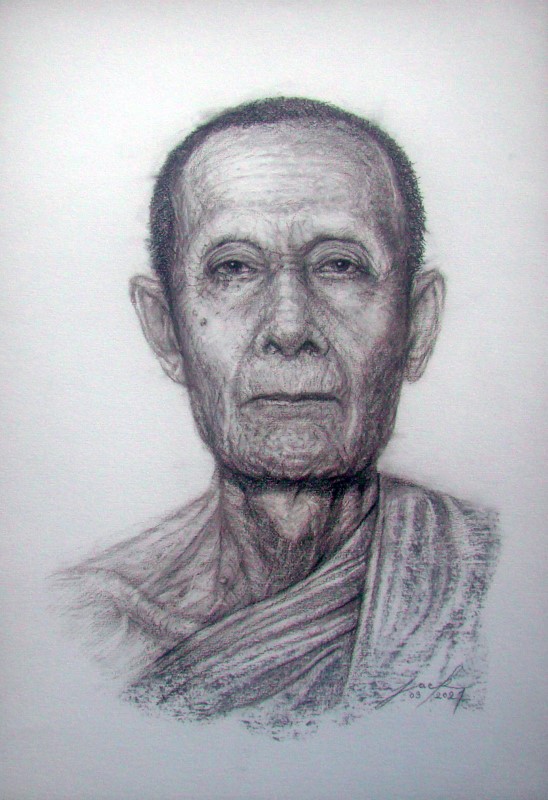 หลวงปู่โต๊ะ วัดประดู่ฉิมพลี กรุงเทพฯ ภาพวาดดินสอ ชาโคล กระดาษ 100 ปอนด์ ขนาด A3 งานวาดต้นฉบับ ไม่ใช่ภาพพิมพ์หรือโปสเตอร์ครับ