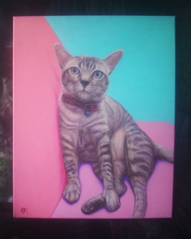 Custom oil painting Pet Portrait ภาพวาดสีน้ำมันบนเฟรมผ้าใบ ขนาด 40 x 50 cm. Art commission