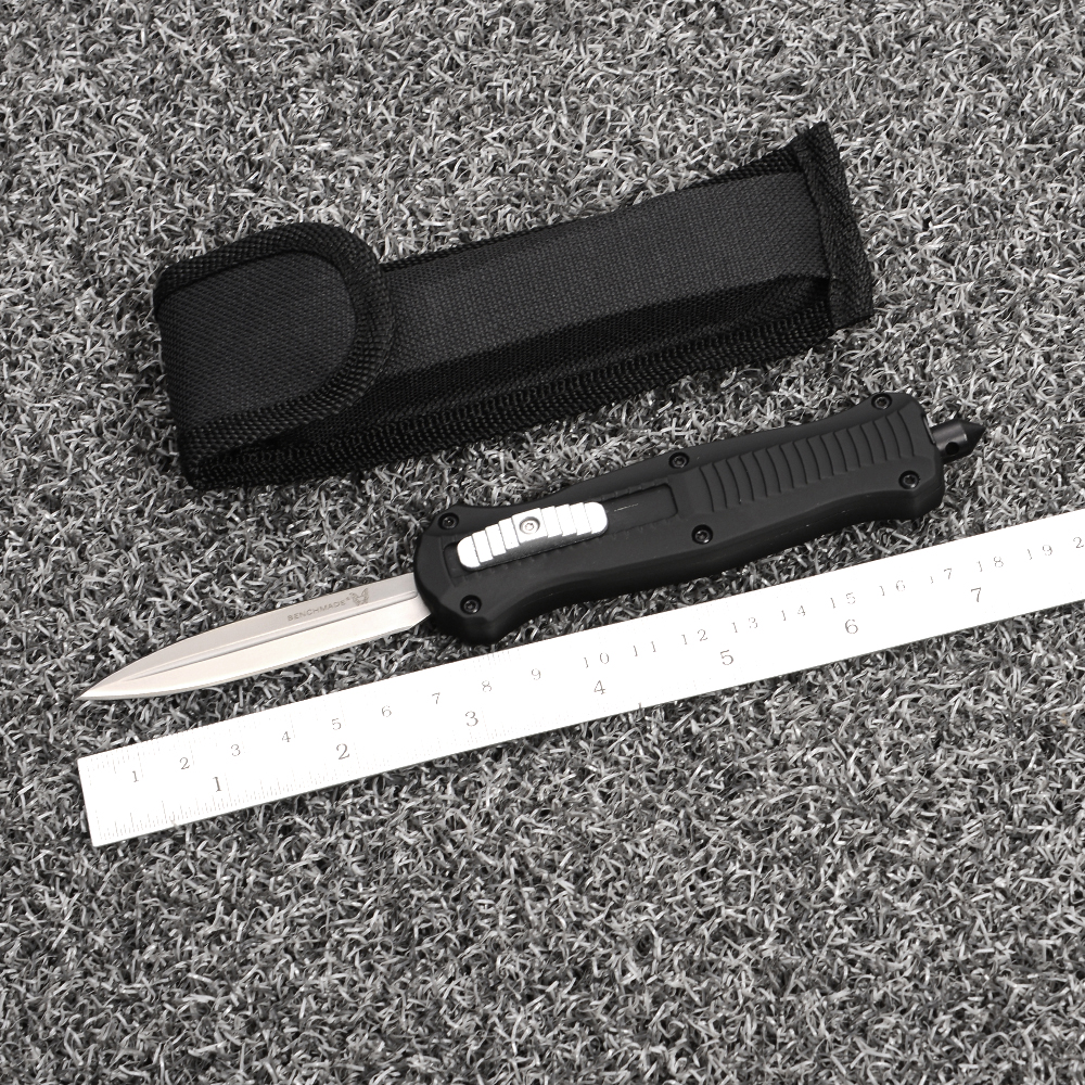 SP-255 มีดพับ มีดสปริง มีดเดินป่า มีดสปริงตรง2คมมีปุ่มสปริงกดเปิดปิดใบมีดสแตนเลสดำ ยาว 17.5ซม. 2 220 กรัม Black 17.5 cm.