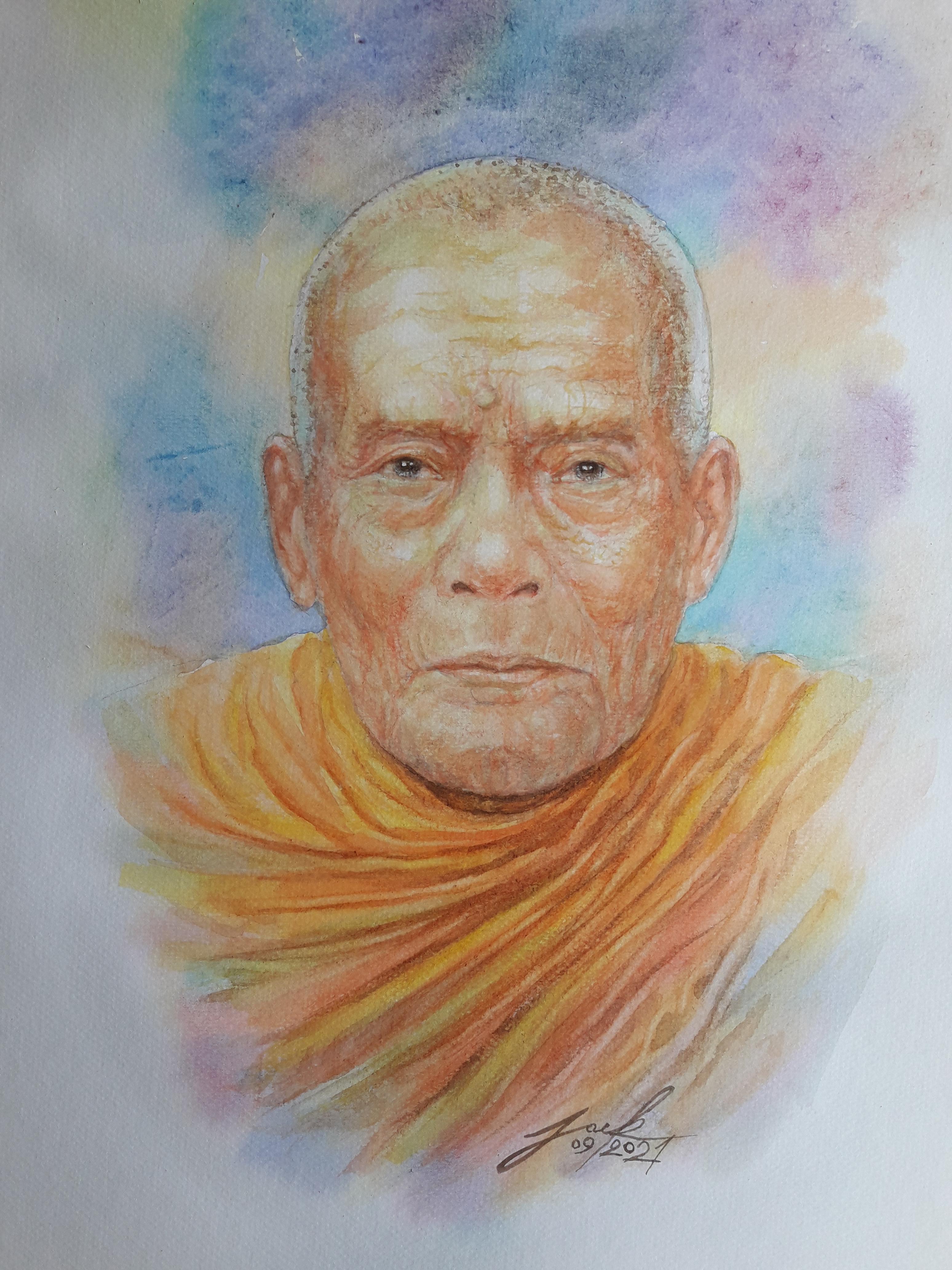 พระอาจารย์นำ ชินวโร (นำ แก้วจันทร์) วัดดอนศาลา จ.พัทลุง ภาพวาดสีน้ำ บนกระดาษ Canson 320 แกรม ขนาด A3 งานวาดต้นฉบับ ไม่ใช่ภาพพิมพ์หรือโปสเตอร์ครับ