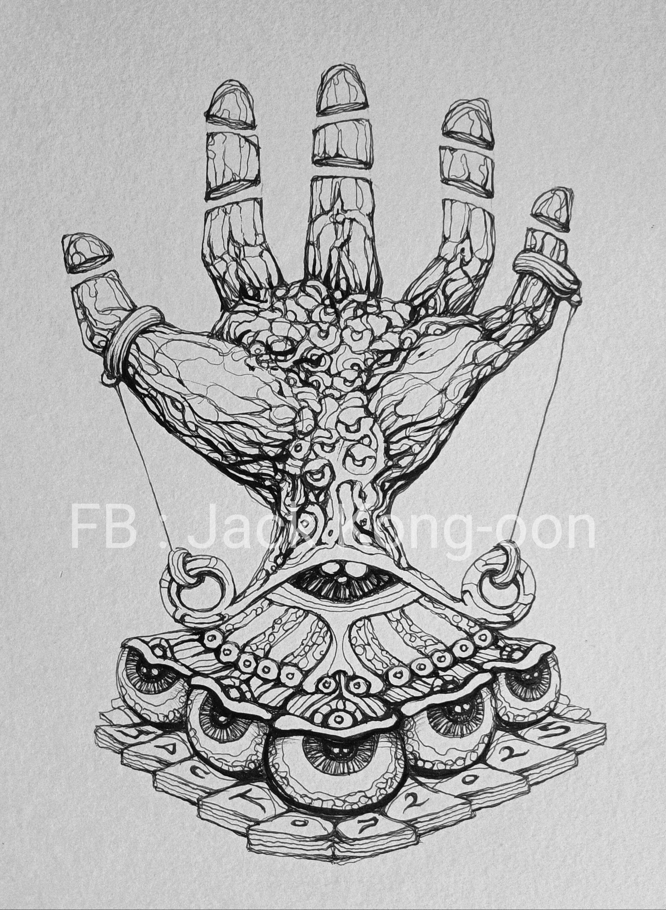Surreal Portrait 24 (โลภะ ลาโภ) งานวาดเส้นปากกา หมึกดำ กระดาษร้อยปอนด์ (200 แกรม) ขนาด 21 × 29.7 cm. A4