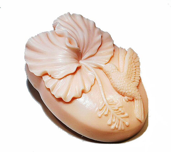 แม่พิมพ์สบู่ซิลิโคน รูป ดอกชบา + นก 1 ช่อง ขนาด 100 กรัม