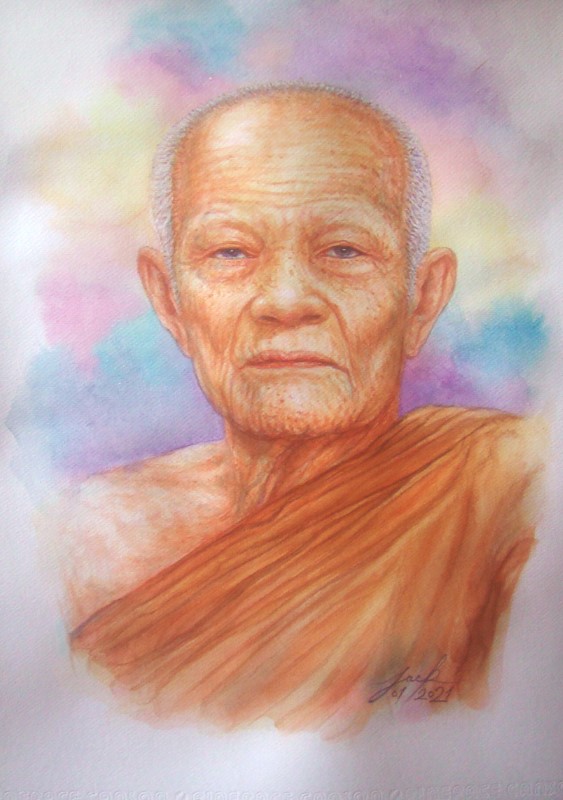 หลวงตาพระมหาบัว วัดป่าบ้านตาด จ.อุดรธานี ภาพวาดสีน้ำ บนกระดาษ Canson 320 แกรม ขนาด A3 งานวาดต้นฉบับ ไม่ใช่ภาพพิมพ์หรือโปสเตอร์ครับ