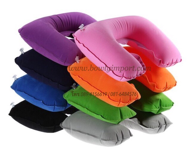 หมอนรองคอเป่าลม เนื้อผ้ากำมะหยี่ พร้อมสกรีนโลโก้