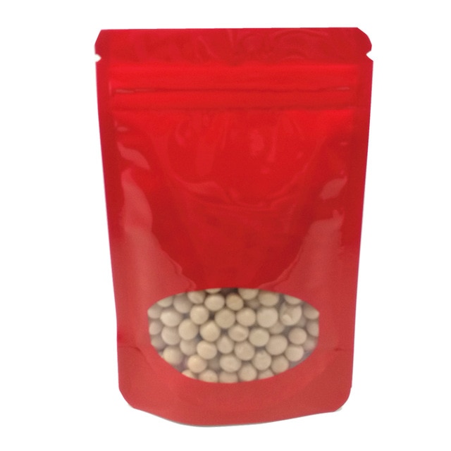 ถุงพลาสติก มีซิป หน้าต่างกลม ด้านในฟอยล์ ตั้งได้ มีหลายสีให้เลือก (50ใบ)