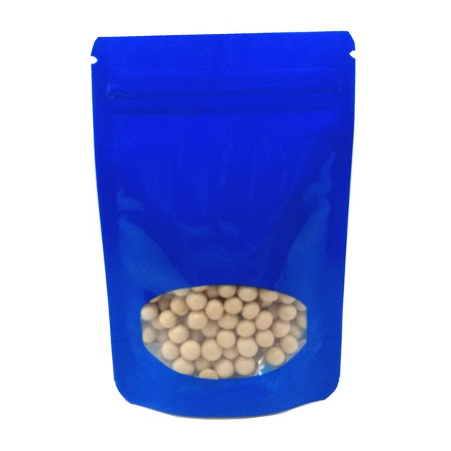 ถุงพลาสติก มีซิป หน้าต่างกลม ด้านในฟอยล์ ตั้งได้ มีหลายสีให้เลือก (50ใบ)