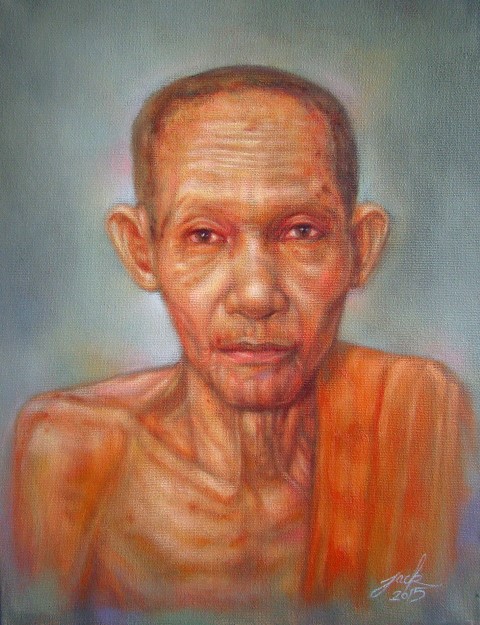 "หลวงพ่อเกษม เขมโก" ภาพวาดสีน้ำมัน งานเพ้นท์บนเฟรมผ้าใบ canvas ขนาด 30 x 40 cm.