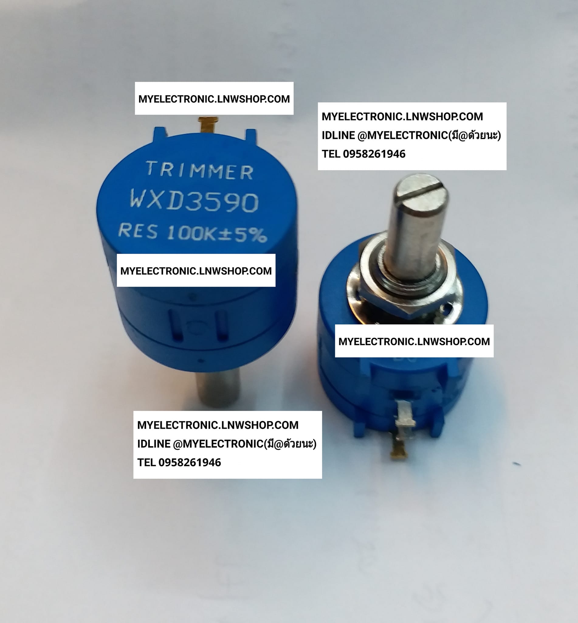 ขาย โวลุ่ม100K10รอบ WXD3590 โวลุ่ม วอลลุ่ม ตัวสีฟ้า TRIMMER โวลุ่ม100K 10รอบ WXD-3590 ยี่ห้อ ราคา ตัวละ . . . . . หน่วย บาท